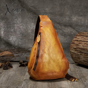 Xajzpa - Embossed Floral Womenโs Retro Chest Bag Lady Genuine Cowhide Leather Crossbody Bags